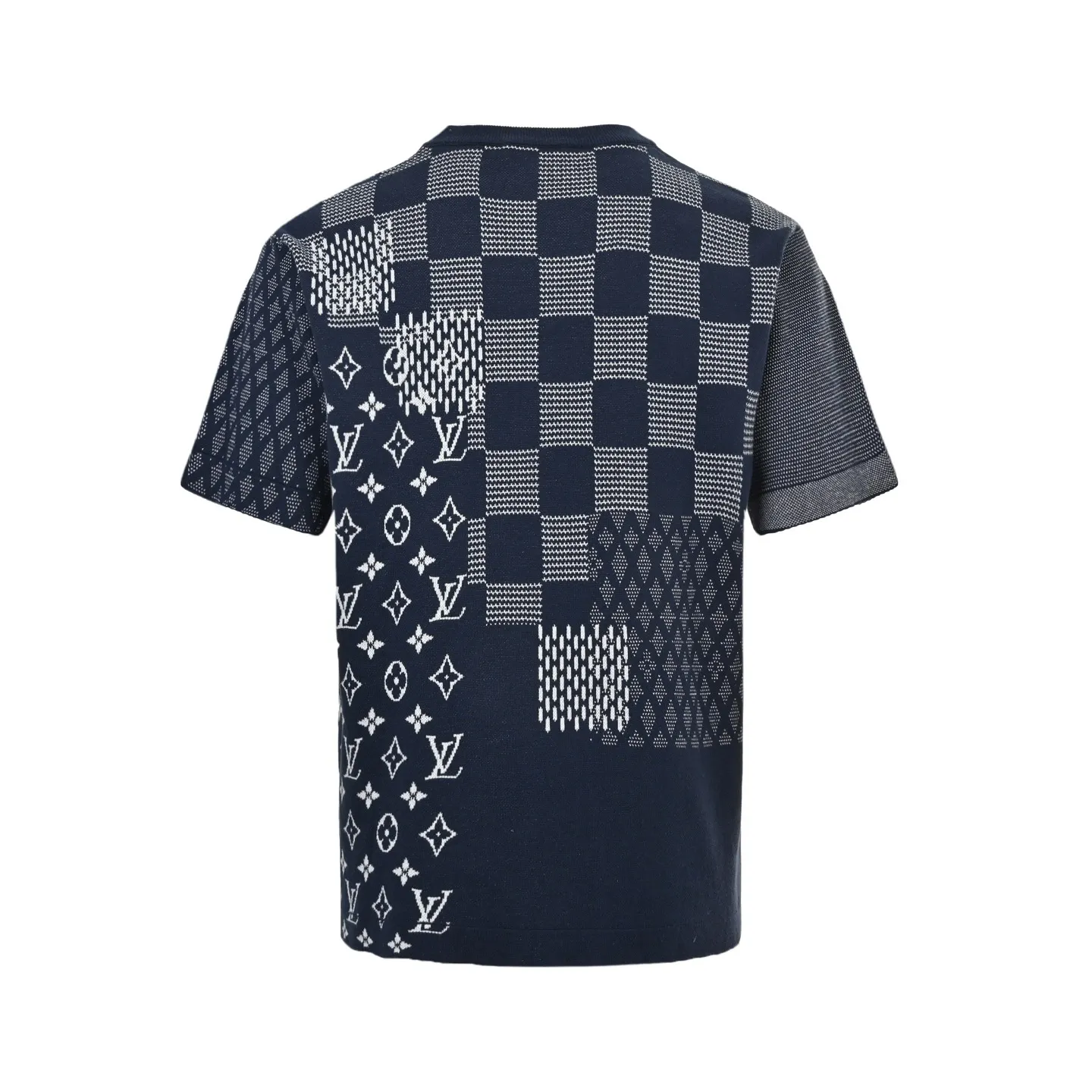 Louis Vuitton/Louis Vuitton 26ss checkerboard pattern jacquard knitted short sleeves